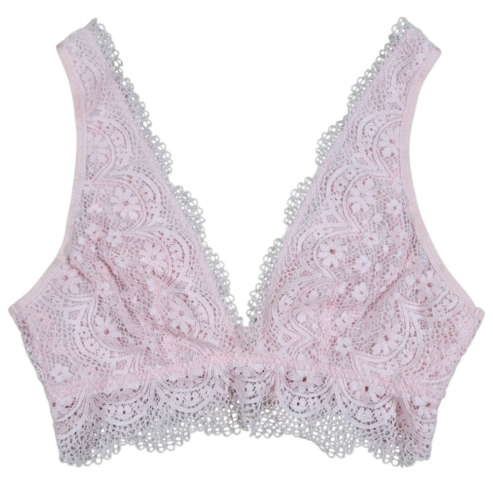 Victoria's Secret Bralette Womens L Pink Lace Long Line Plunge V-Neck Pullover
